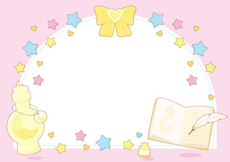 learning and making philter potion in sorcery class theme frame, vector illustrationのイラスト素材