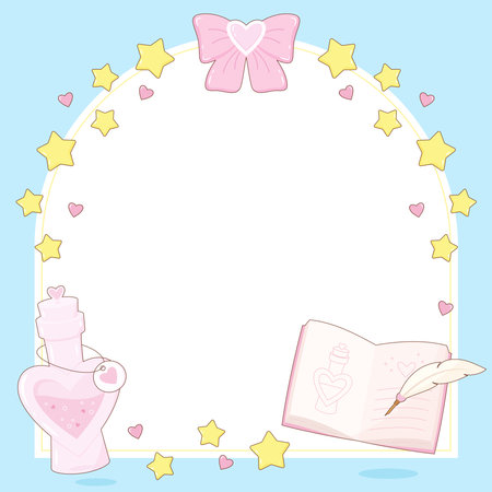 learning and making love potion in sorcery class theme frame, vector illustrationのイラスト素材