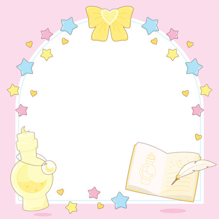 learning and making philter potion in sorcery class theme frame, vector illustrationのイラスト素材