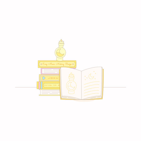 a stack of potion books for crescent moon magic potion making, vector illustrationのイラスト素材