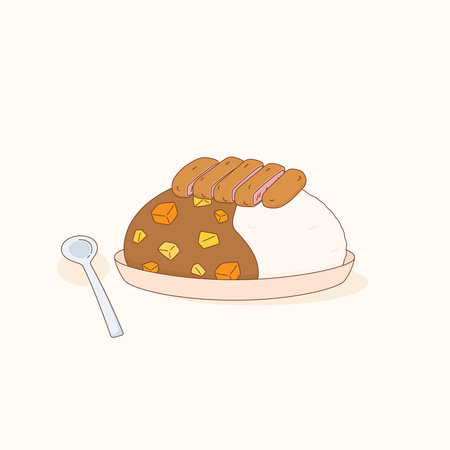 japanese-style curry rice topped with gyukatsu, vector illustrationのイラスト素材
