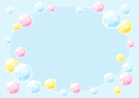 dreamy and sparkle three tone colored bubbles theme frame, vector illustrationのイラスト素材