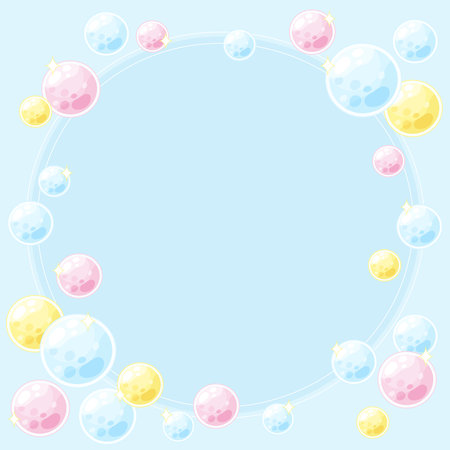 dreamy and sparkle three tone colored bubbles theme frame, vector illustrationのイラスト素材