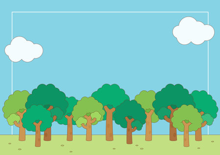 cute green wood in summer season background, vector illustrationのイラスト素材