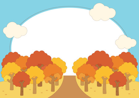 cute orange wood in autumn season theme frame, vector illustrationのイラスト素材