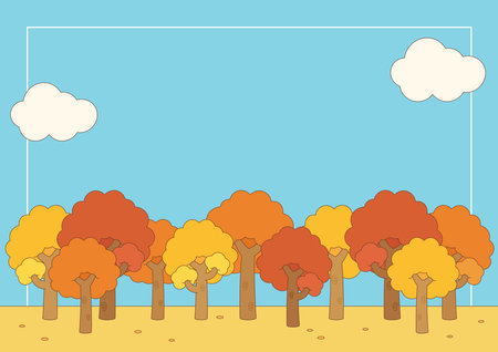 cute orange wood in autumn season background, vector illustrationのイラスト素材