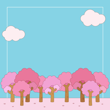 cute pink wood in spring season background, vector illustrationのイラスト素材