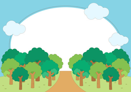 cute green wood in summer season theme frame, vector illustrationのイラスト素材