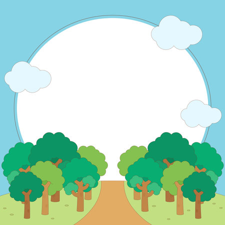 cute green wood in summer season theme frame, vector illustrationのイラスト素材