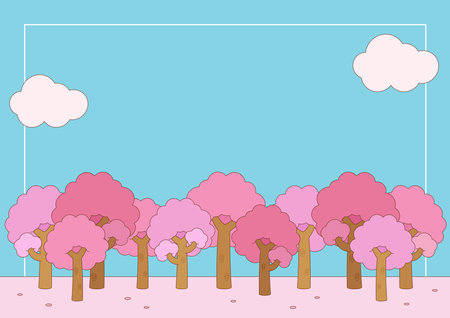 cute pink wood in spring season background, vector illustrationのイラスト素材