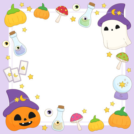 spooky yet cute of celebrating party for halloween season theme frame, vector illustrationのイラスト素材