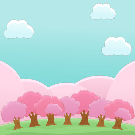 feel the fresh breeze of pink forest and nature in spring theme background, vector illustrationのイラスト素材