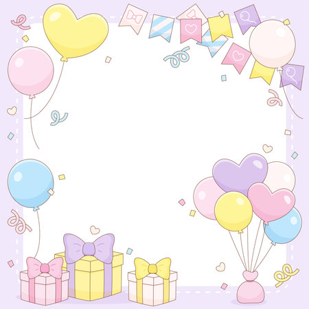 colorful balloons and gifts celebrating theme frame, vector illustrationのイラスト素材