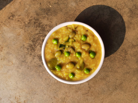Famous Indian Food Khichdi is ready to serve. Dal khichdi served in bowl. It is made of toovar dal, vegetables and rice combined.の写真素材
