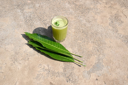 Raw Mango Drink. This is a traditional and most popular drink of Indian in summer. It's other names Kairi panha, Panna, Raw Mango juice. Drink beverage served in a glass.の写真素材