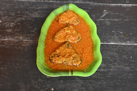Delicious Indian fish curry. Traditional Asian fish curry dish. Indian cuisine Bengali Fish Curry. Asian food and meal. It is liked all over India. Indian food.の写真素材