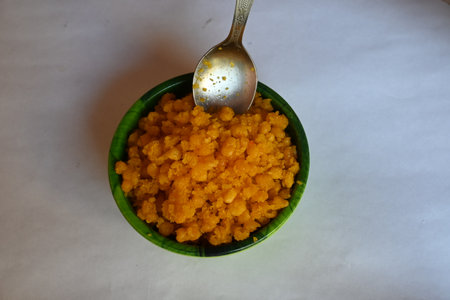 Sweet Boondi. An authentic Indian sweet dish. Gram floor granules deep fried and soaked in sugar...