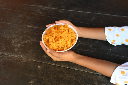 Sweet Boondi. An authentic Indian sweet dish. Gram floor granules deep fried and soaked in sugar syrup. Main ingredient of Motichoor ladoo or can eat as is. Indian food.の写真素材