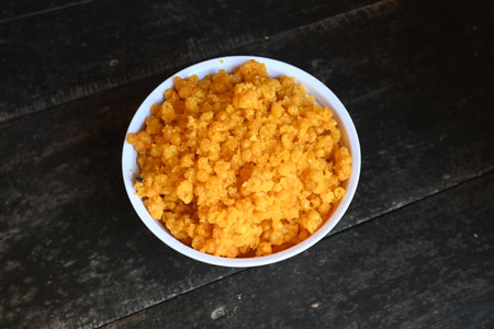 Sweet Boondi. An authentic Indian sweet dish. Gram floor granules deep fried and soaked in sugar...