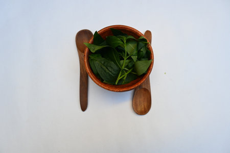 Andrographis paniculata leaves in wooden bowl. Its other name 
creatÂ orÂ green chireta. Its has...