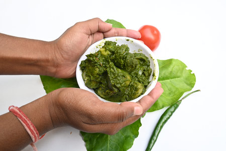 Indian Spinach and Potato Curry. Indian vegetable curry with spinach and potato. A dry dish made...