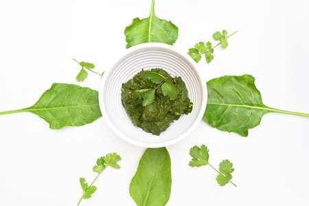 Indian Spinach and Potato Curry. Indian vegetable curry with spinach and potato. A dry dish made from fried potatoes and spinach in Indian style.の写真素材