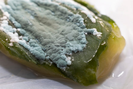 Old rotten cucumber with mold and fungus growth