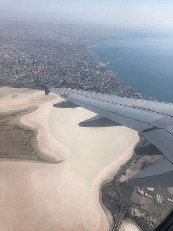 view from the plane from above on the island of Cyprusの写真素材
