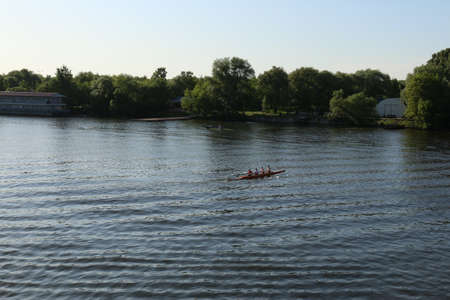 Rowing on the Dnieper river in Kiev, Ukraine.の写真素材