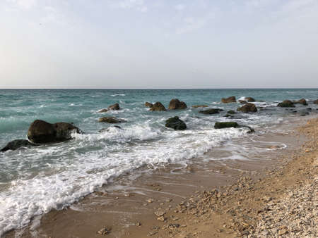 Mediterranean coast with stones Israel Netanyaの写真素材