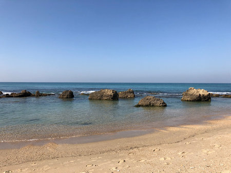 Mediterranean coast with stones Israel Netanya