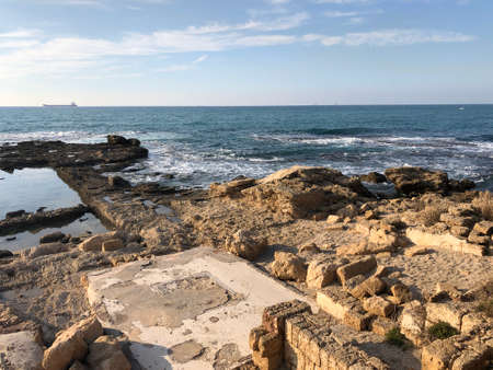 panorama of caesarea israel ruinsの写真素材