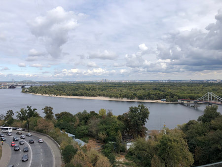 Panoramic view of the Dnieper river in Kiev, Ukraine