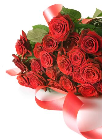 Red Roses Bouquet isolated on whiteの写真素材