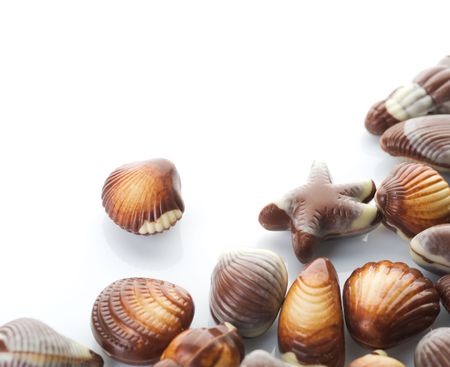 Chocolate Seashells border.Isolated on whiteの写真素材