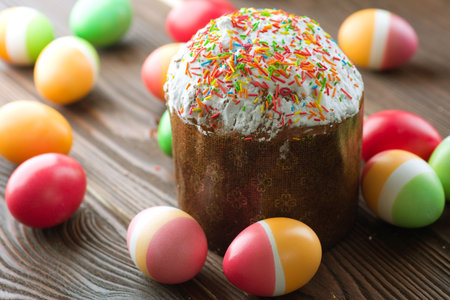 Easter cake with colored eggs