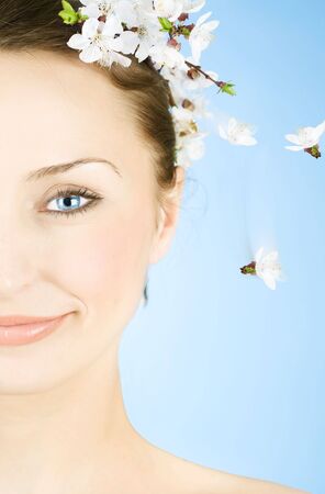 Beautiful Spring Young Woman faceの写真素材