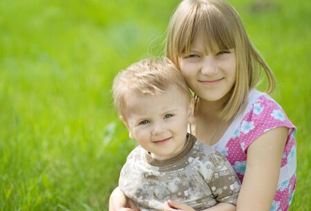 Sister And Brother outdoorの写真素材