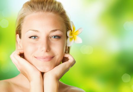 Spa Girl over nature background Spa Girl over nature background