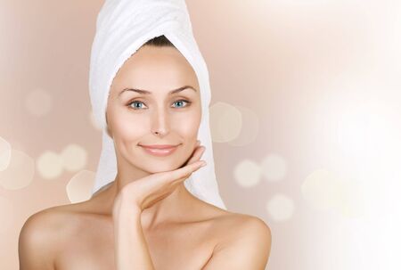 Beautiful Young Woman with bath towel .Spaの写真素材