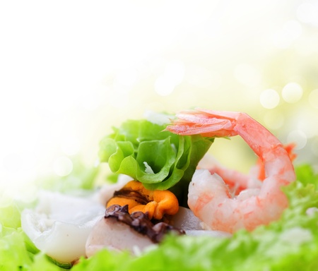 Healthy Seafood Salad with shrimps,octopus and mussels.の写真素材