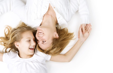 Happy Mather with Daughter over white の写真素材