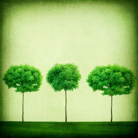 Green Retro Background. Growing Treesの写真素材