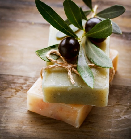 Natural Handmade Soap and Olives の写真素材