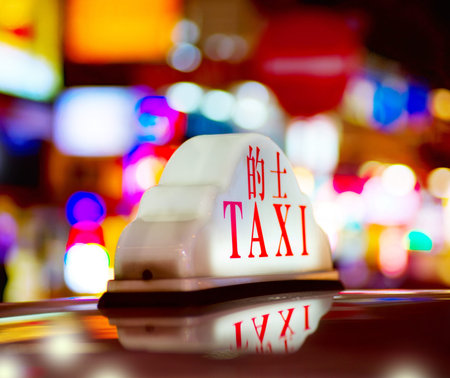 Hong Kong Night Taxi の写真素材