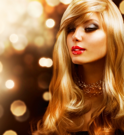 Blond Fashion Girl Blonde Hair Golden background Blond Fashion Girl Blonde Hair Golden background