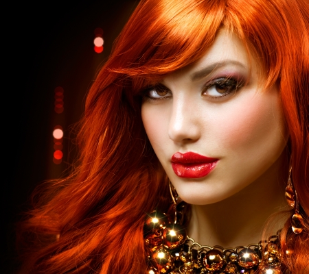 Fashion Red Haired Girl Portrait  Jewelryの写真素材