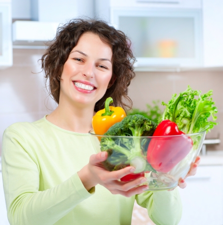 Beautiful Young Woman with healthy food の写真素材