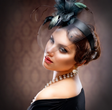 Retro Beauty Portrait  Vintage Styled  Beautiful Young Woman の写真素材