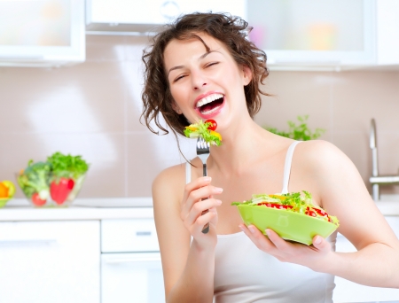 Diet Beautiful Young Woman Eating Vegetable Salad Diet Beautiful Young Woman Eating Vegetable Salad